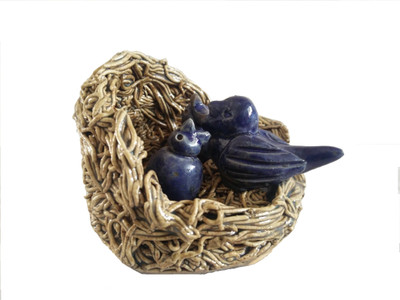 

IndoArtisan Bird in Nest Ceramic Decorative Platter(Blue, Brown)