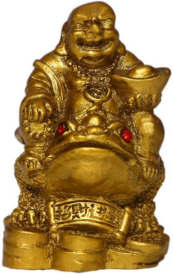 

Samriddhi Vastu Feng Shui Laughing Buddha Frog with Coins and Ingot Decorative Showpiece - 7 cm(Polyresin, Brown)
