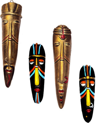 

Hand Artz Terracotta Handmade Wall Hanging Tribal King Queen Mask Combo Decorative Showpiece - 28 cm(Terracotta, Multicolor)