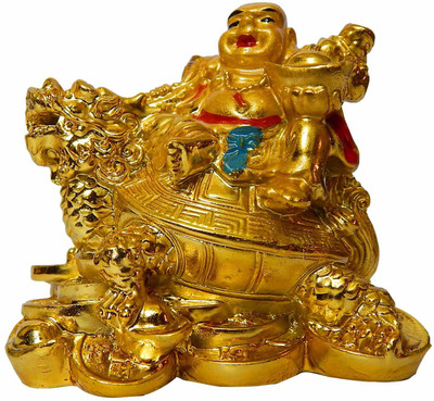 

Pg Handicrafts Happy Man On Dragon Decorative Showpiece - 7 cm(Polyresin, Gold)