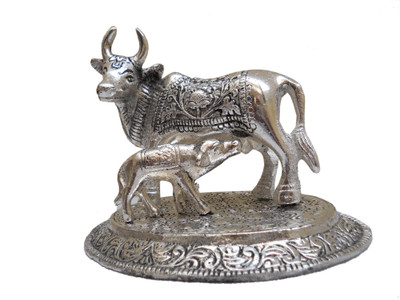 

JaipurCrafts Kamdhenu Cow And Calf Decorative Showpiece - 10.16 cm(Aluminium, Silver)