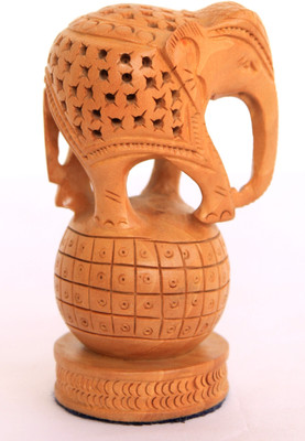 

Craft International Elephant on Ball Carved - 4 Inch Decorative Showpiece - 10 cm(Wooden, Brown)