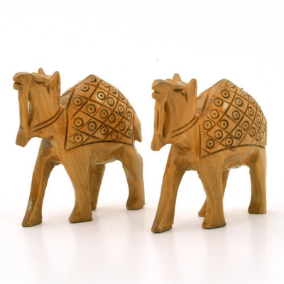 

Creative Handicraft Hand Carved Camel Pair Gift Decorative Showpiece - 5 cm(Wooden, Brown)