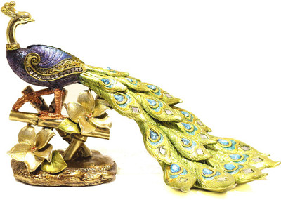 

X-Gift Aramani color full peacock Decorative Showpiece - 21 cm(Polyresin, Green)