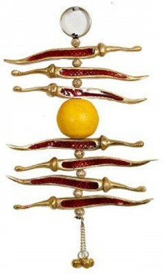 

Rci Handicrafts Wall Hanging Nimbu Mirchi Decorative Showpiece - 20 cm(Aluminium, Gold)