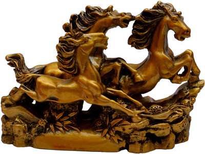 

Vashoppee Vastu / Feng Shui / Three Running Horses For Victory Decorative Showpiece - 10 cm(Polyresin, Gold)