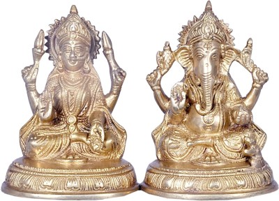 jy Laxmi Ganesh Brass God Idol Decorative Showpiece  -  15 cm(Brass, Yellow)