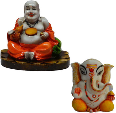 

eCraftIndia Combo of Lord Ganpati Statue and Laughing Buddha Decorative Showpiece - 6.35 cm(Microfibre, Multicolor)