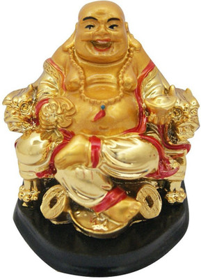 

Ripe India Laughing Buddha with Chair for health, wealth and happiness Decorative Showpiece - 8 cm(Porcelain, Gold)