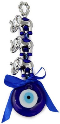 Varanasi Enterprises Feng Shui 3 Elephant Evil Eye Protection Car and Door Hanging Gift Item Decorative Showpiece  -  7 cm(Glass, Blue)