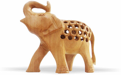 

Rangelo Rajasthan Handmade Wooden Jewelry Jali Work Elephant Decorative Showpiece - 10 cm(Wooden, Yellow)