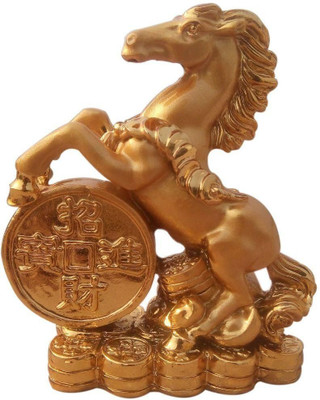 

Ripe India Horse with Coin Decorative Showpiece - 6 cm(Polyresin, Gold)