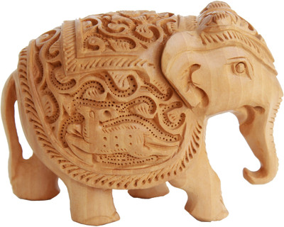 

Craft International Elephant with Animal Carvings - 3 Inch Decorative Showpiece - 7.8 cm(Wooden, Brown)