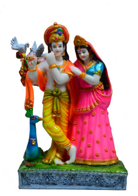 eCraftIndia Colorful Statue of Radha-Krishna with Cow Decorative Showpiece - 29.21 cm(Polyresin, Multicolor)