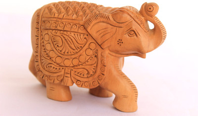 

Craft International Elephant Trunk Up Carved 1 - 3 Inch Decorative Showpiece - 8 cm(Wooden, Brown)