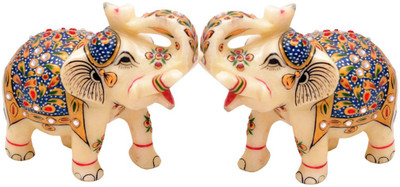 

KSC International Hathi Marble Elephant Pair Decorative Showpiece - 10 cm(Stoneware, White)