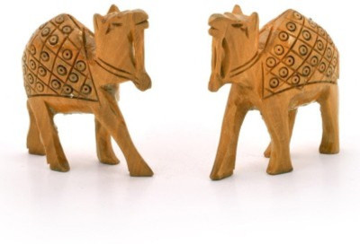 

Ruchi World Hand Carved Wooden Camel Pair Handicraft Decorative Showpiece - 5 cm(Wooden, Brown)