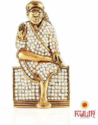 

Kulin Lord Sai | Saibaba Idol With Artificial Diamond For Car Dashboard | Home Decor | Gifting Decorative Showpiece - 4 cm(Gold Plated, Gold)