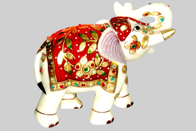 

GAC Trend Meenakari Makrana Marble Elephant Decorative Showpiece - 13.75 cm(Stoneware, Multicolor)