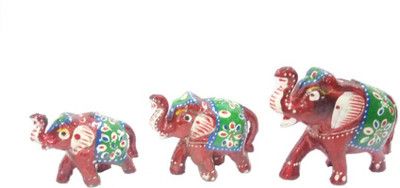 

MARIYAM Paper Mache Work Elephant Family Set Of 3 Decorative Showpiece - 8 cm(Polyresin, Maroon)