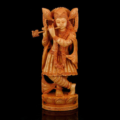 

Collectible India Gorgeous Lord Vrindavan Young Krishna Wooden Handmade Statue Decorative Showpiece - 25 cm(Cotton, Multicolor)