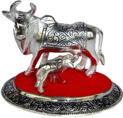 

Bajya Cow Calf Decorative Showpiece - 10 cm(Aluminium, Silver)