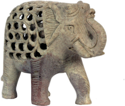 Avinash Handicrafts Soap stone Undercut Elephant (Trunk up) Decorative Showpiece  -  12.5 cm(Stoneware, Multicolor)