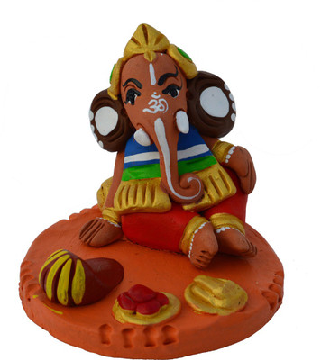 

eCraftIndia Lord Ganesha having Fruits Decorative Showpiece - 8.89 cm(Terracotta, Brown, Red, Blue, Gold)