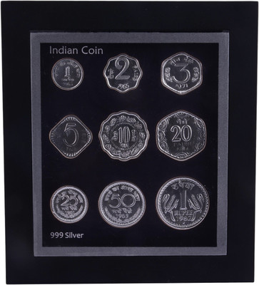 

Siri Creations 999 Pure Silver Indian Coins Acralyic Frame Decorative Showpiece - 15 cm(Silver, Silver)