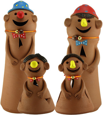 

eKolhapuri Small Family Doll Design Decorative Showpiece - 10.6 cm(Terracotta, Brown)