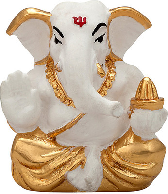 

Siri Creations Airavatha Ganesha Decorative Showpiece - 4.5 cm(Gold Plated, White)