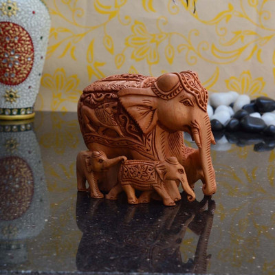 

eCraftIndia Jumbo Elephant Family(Five) Decorative Showpiece - 10.16 cm(Wooden, Brown)