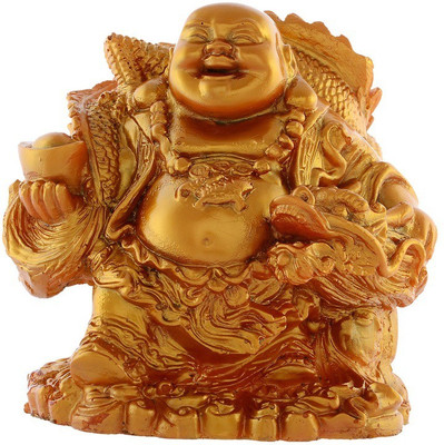 

JaipurCrafts Premium Laughing Buddha With Dragon Decorative Showpiece - 20.32 cm(Polyresin, Gold)