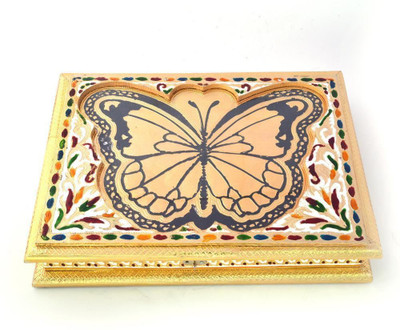 

Shree Sai Handicraft Unique Decorative Golden Butterfly Meenakari Designer Dryfruit Box Wooden Decorative Platter(Gold)