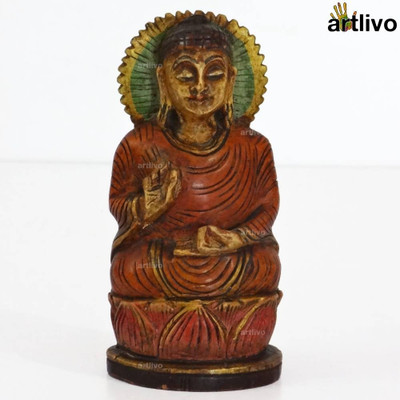 

Artlivo Popart Wooden Buddha Orange Decorative Showpiece - 20 cm(Wooden, Multicolor)