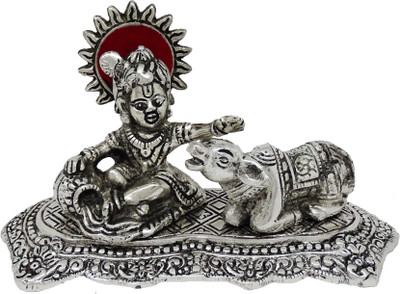 

Jupiter Elite Bal Krishna Cow Sitting Decorative Showpiece - 10 cm(Aluminium, Silver)