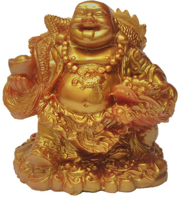 

JaipurCrafts Feng Shui Laughing Buddha Decorative Showpiece - 12 cm(Polyresin, Gold)