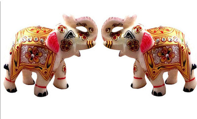 

Chitra Handicraft Marble Elephant Pair Decorative Showpiece - 7.5 cm(Stoneware, Multicolor)