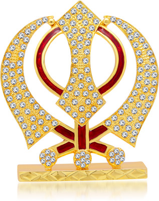 

Kulin Sikh Religious Khanda Stone Studded For Car Dashboard | Home Decor | Gifting Decorative Showpiece - 6 cm(Gold Plated, Red)