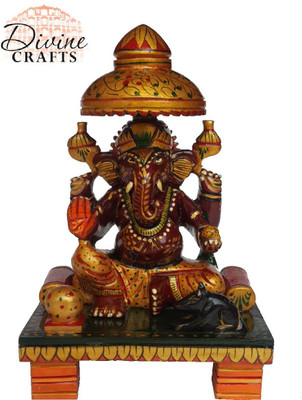 

DivineCrafts Blessing Lord Ganesha Showpiece Decorative Showpiece - 15 cm(Wooden, Multicolor)