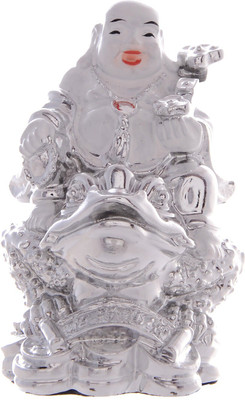 

JaipurCrafts Premium Collection Laughing Buddha Decorative Showpiece - 10.16 cm(Polyresin, Silver, Red, Black)