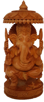 

DivineCrafts Wooden Carved Chatra Ganesha Idol Decorative Showpiece - 20.5 cm(Wooden, Brown)