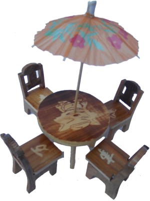 Handicraft Table & 4chair Set Of Small Size Decorative Showpiece  -  6 cm(Wood, Brown)