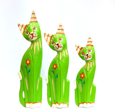 

Art Godaam Hnad painted cat Decorative Showpiece - 35 cm(Wooden, Green)