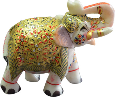 

Artist Haat Marble Elephant Sculpture Design 6 with carving and painting. Decorative Showpiece - 12 cm(Stoneware, Multicolor)