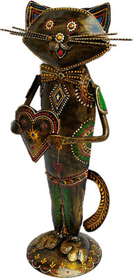 

Sancheti Art Heart In Hand Cat Decorative Showpiece - 35 cm(Iron, Gold, Multicolor)