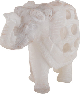 

Freshings Alabaster Carved Trunk Up Polished Elephant Decorative Showpiece - 5 cm(Stoneware, White)