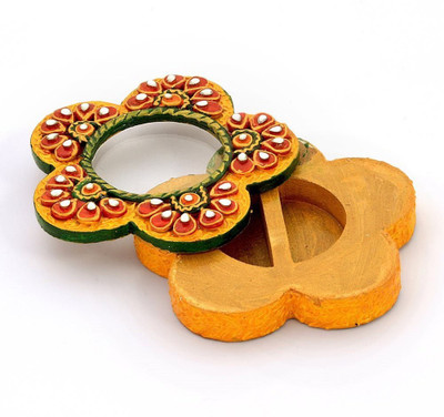 

Shree Sai Handicraft Wooden Chopra Exclusive Kundan Meenakari Flower Container Decorative Showpiece - 5 cm(Wooden, Multicolor)