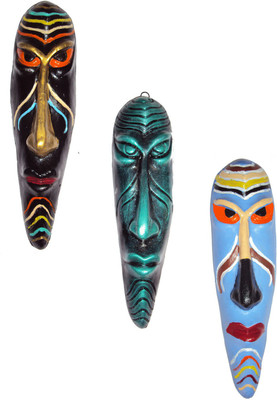 

Hand Artz Terracotta Home Decorative Tribal Group Mask Combo Wall Hanging Decorative Showpiece - 20 cm(Terracotta, Multicolor)