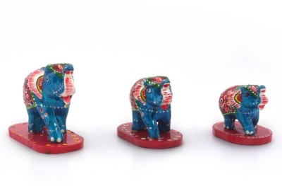 

Creative Handicraft 3 Piece Elephant Home Decor Gift Decorative Showpiece - 8 cm(Paper Mache, Brown)